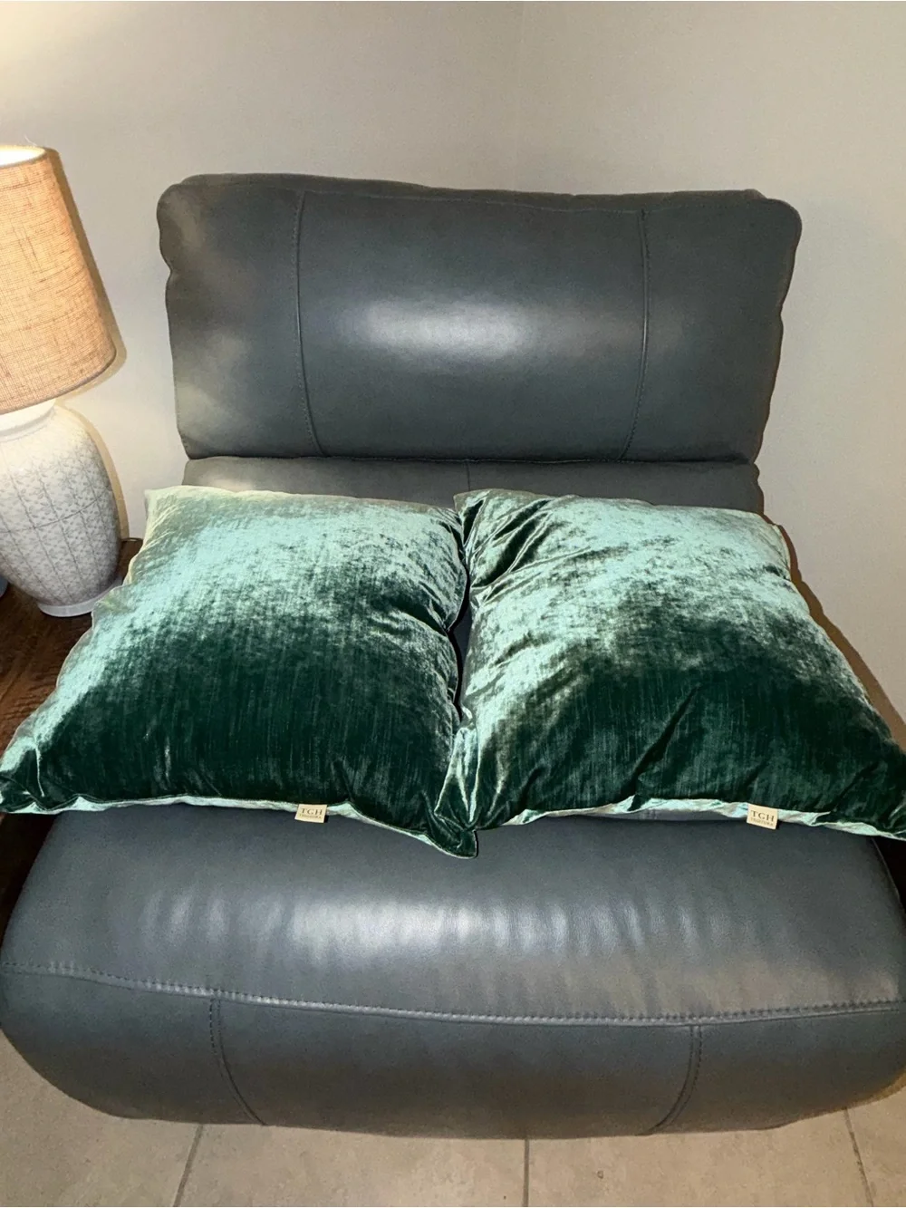 TGH Tessitura Italy Emerald Velvet Throw Pillows 24” Set of 2 Designer